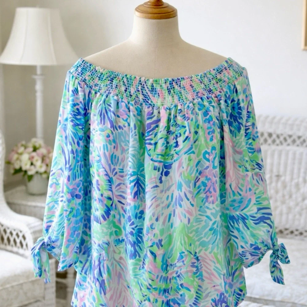 Lilly Pulitzer off the shoulder Maryellen top Shell of a party blouse